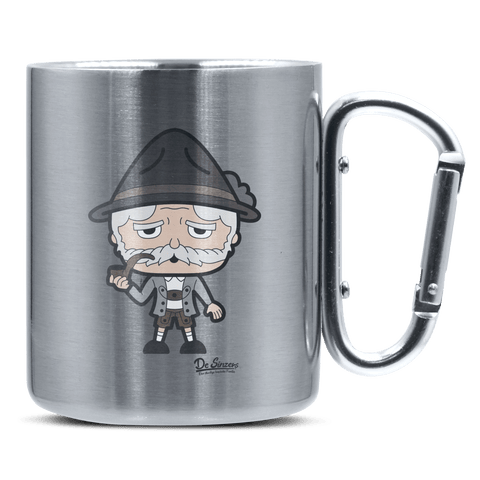 Da Oid Sinzer Grundfiguren Edelstahl Kaffeetasse silberer Karabiner 320ml Grosser Traithen Front