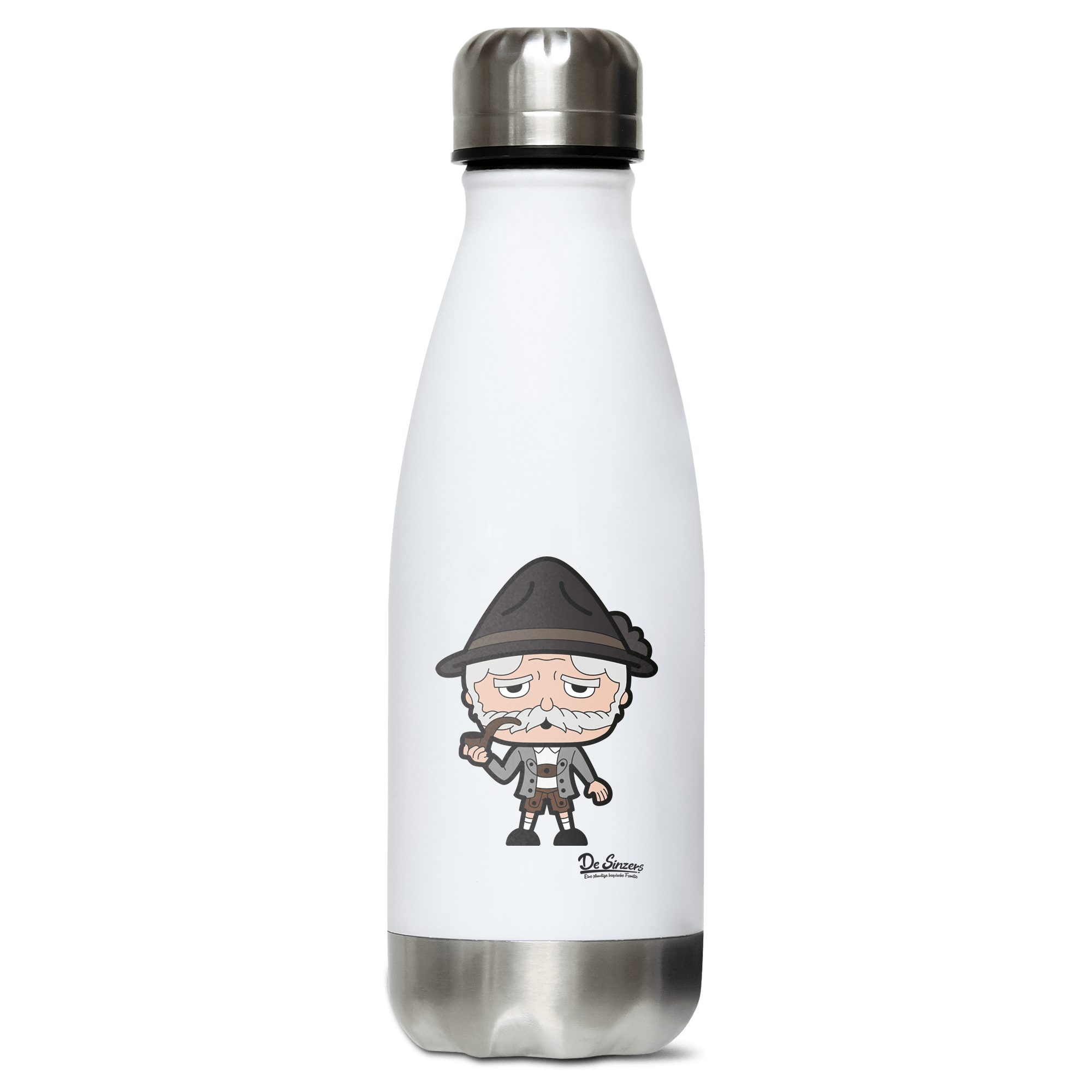 Da Oid Sinzer Grundfiguren Edelstahl Thermoflasche 350ml Weiss Silber Kreuzspitze Front