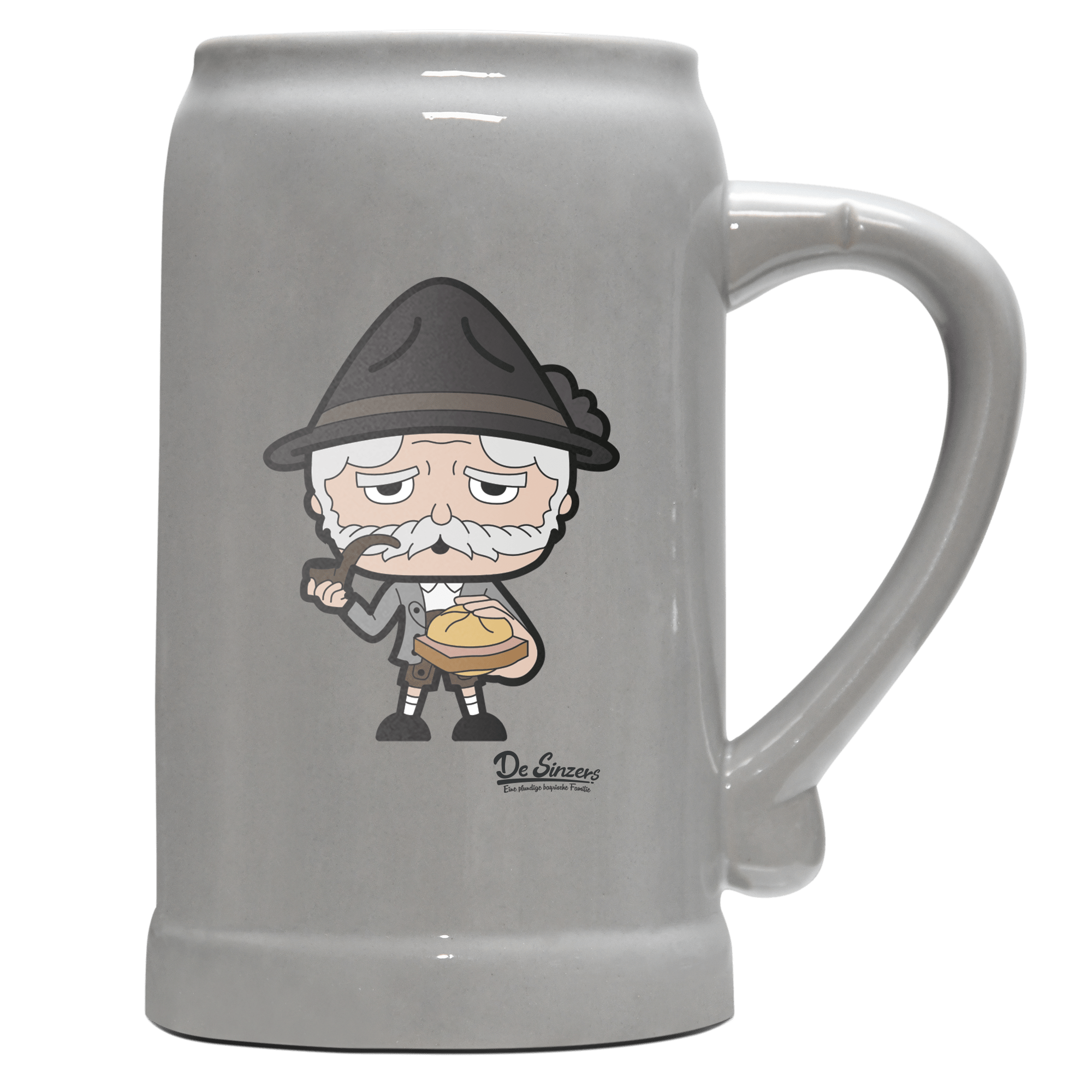 Da Oid Sinzer Leberkassemmel Bierkrug 1000ml Grau Zugspitze Front