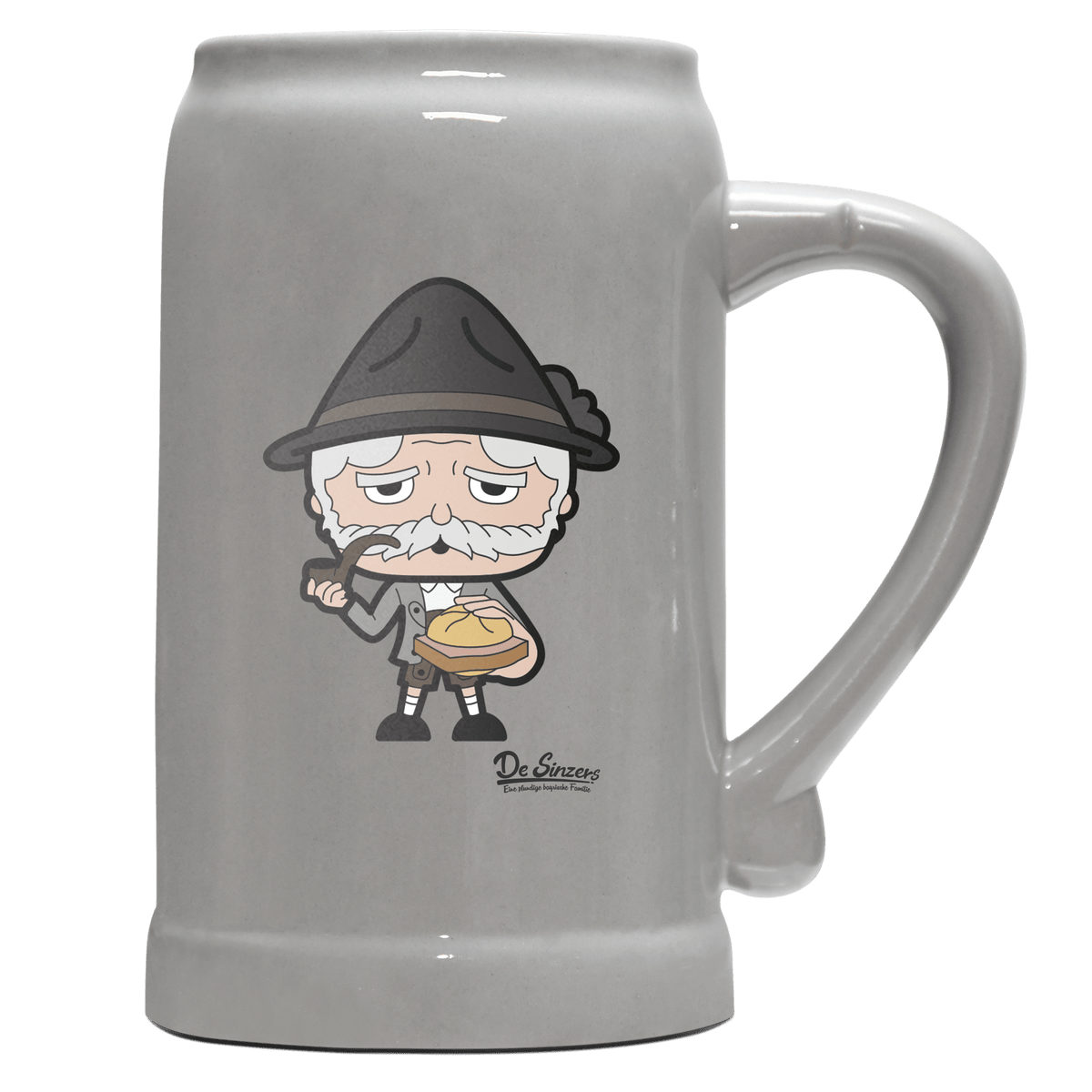 Da Oid Sinzer Leberkassemmel Bierkrug 1000ml Grau Zugspitze Front