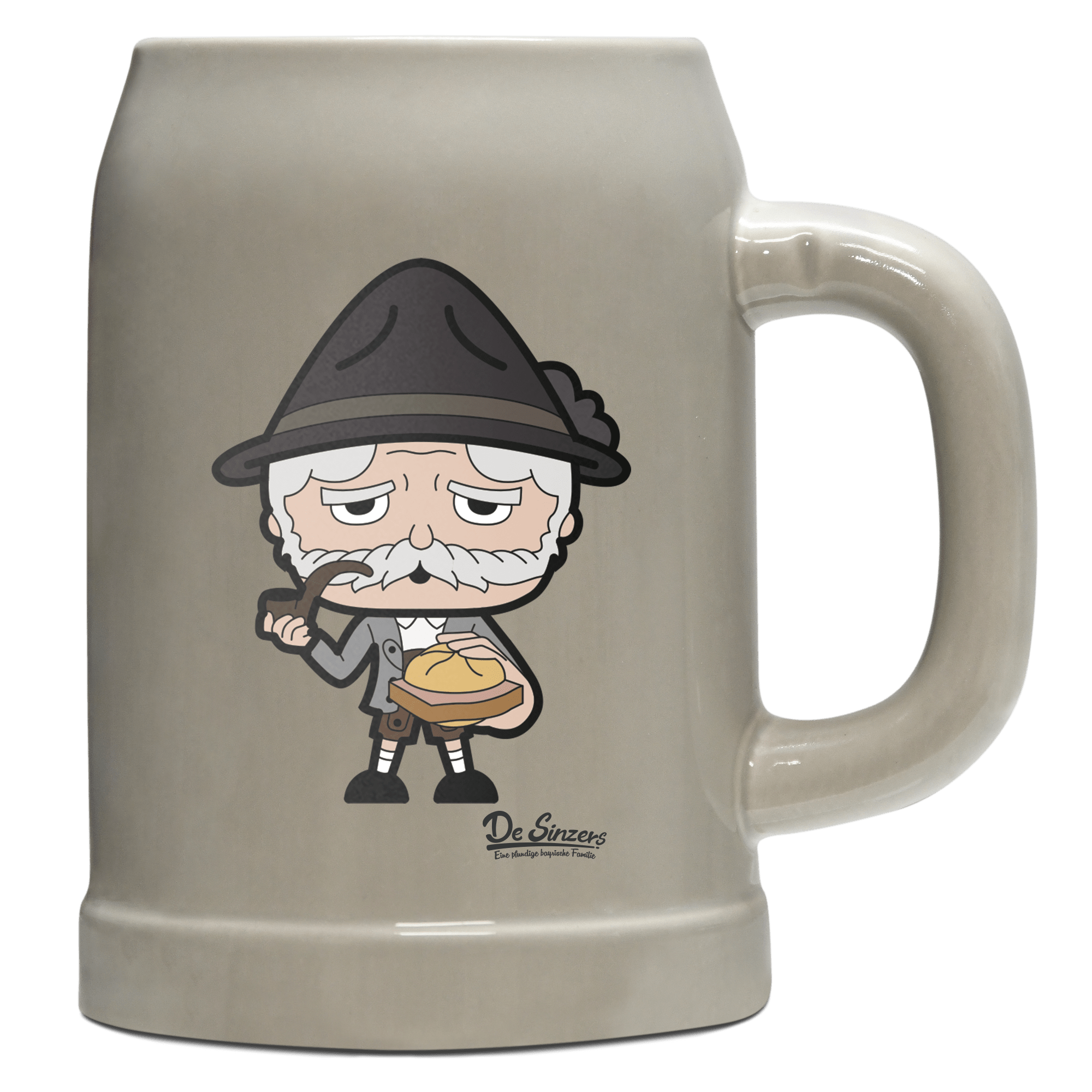 Da Oid Sinzer Leberkassemmel Bierkrug 500ml Grau Watzmann Front
