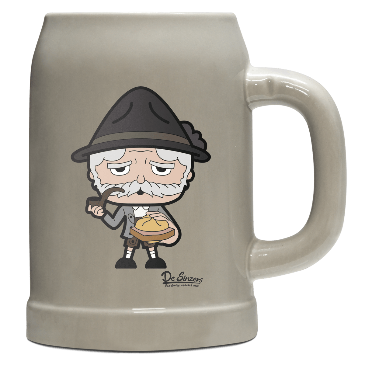 Da Oid Sinzer Leberkassemmel Bierkrug 500ml Grau Watzmann Front