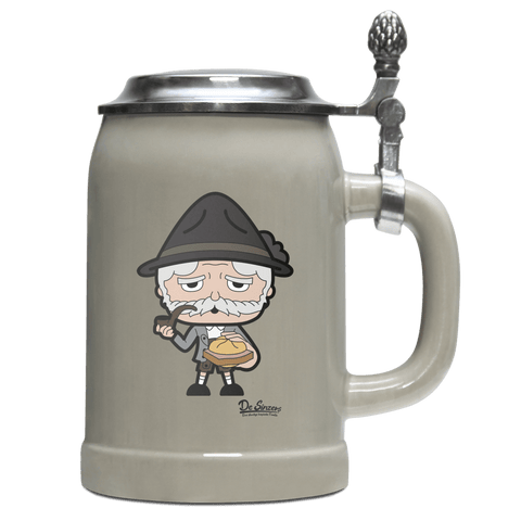 Da Oid Sinzer Leberkassemmel Bierkrug 500ml Grau mit Deckel Hocheck Front