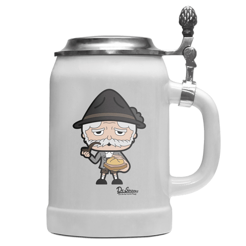 Da Oid Sinzer Leberkassemmel Bierkrug 500ml Weiss mit Deckel Wetterspitzen Front