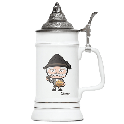 Da Oid Sinzer Leberkassemmel Bierkrug 500ml Weiss mit Spitzdeckel Wendelstein Front
