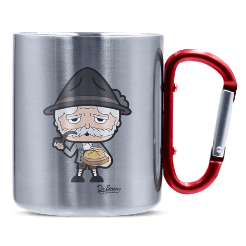 Da Oid Sinzer Leberkassemmel Edelstahl Kaffeetasse roter Karabiner 320ml Kitzstein Front