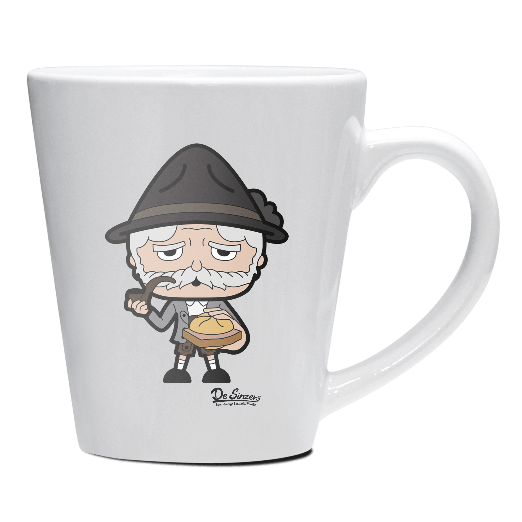 Da Oid Sinzer Leberkassemmel Keramik Kaffeetasse 200ml Weiss Herzogstand Front