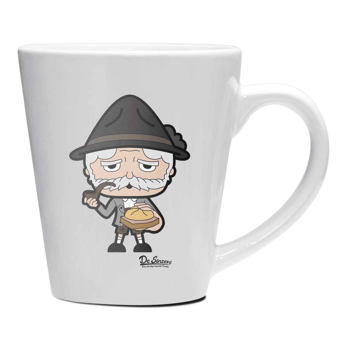 Da Oid Sinzer Leberkassemmel Keramik Kaffeetasse 200ml Weiss Herzogstand Front