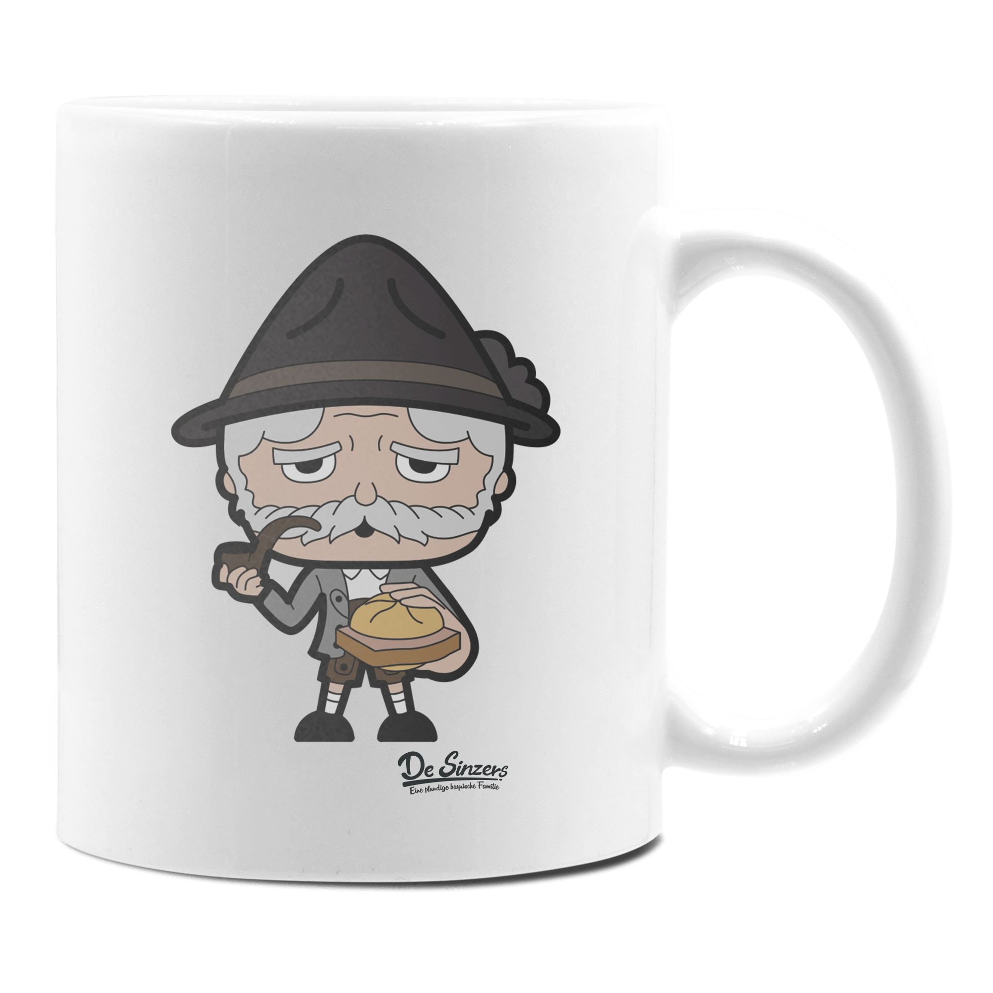 Da Oid Sinzer Leberkassemmel Keramik Kaffeetasse 330ml Weiss Rampoldplatte Front