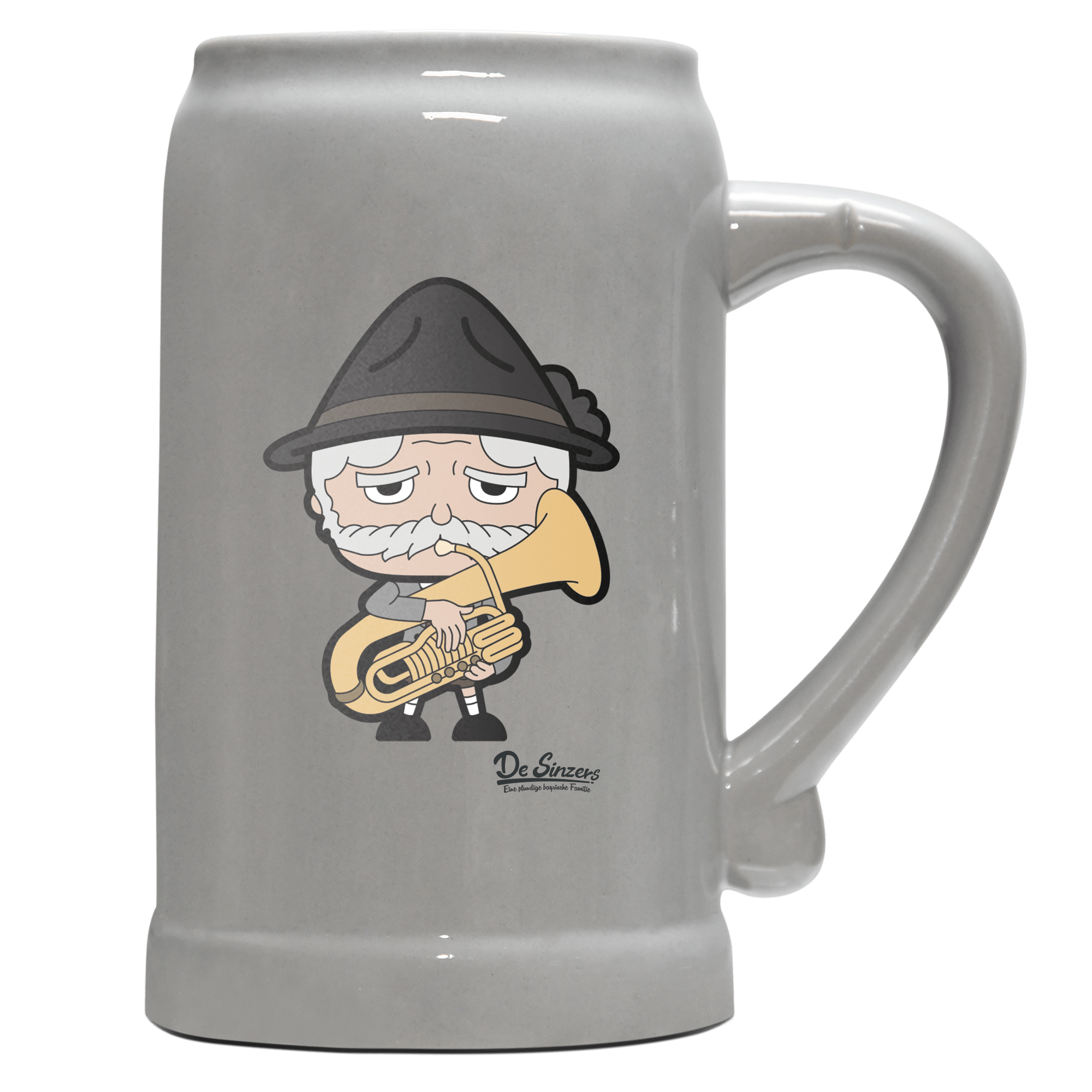 Da Oid Sinzer Musikinstrumente Bierkrug 1000ml Grau Zugspitze Front
