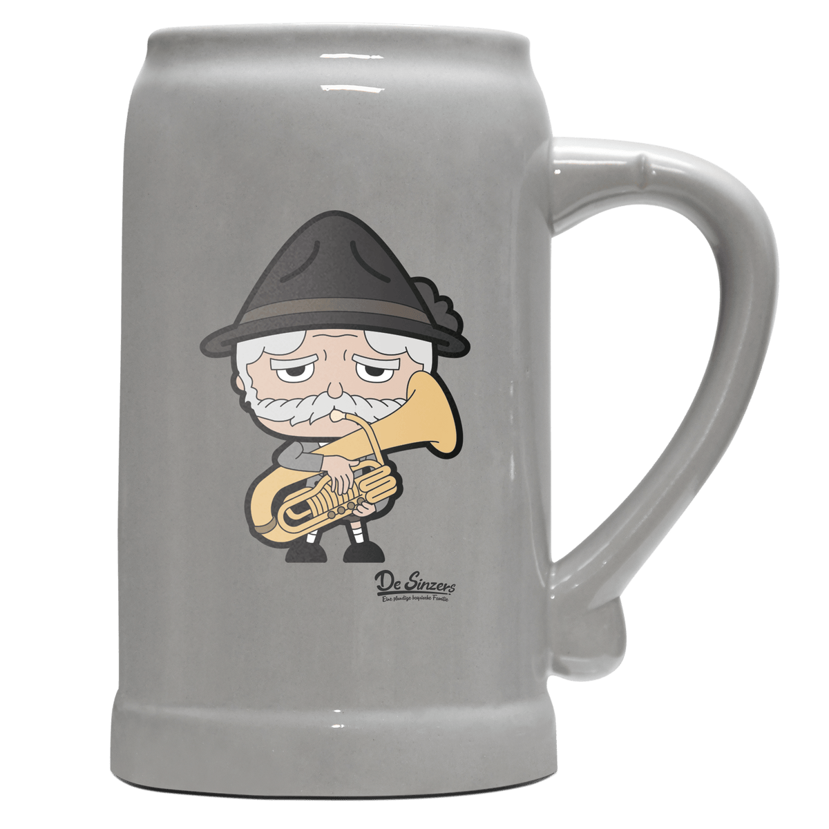 Da Oid Sinzer Musikinstrumente Bierkrug 1000ml Grau Zugspitze Front