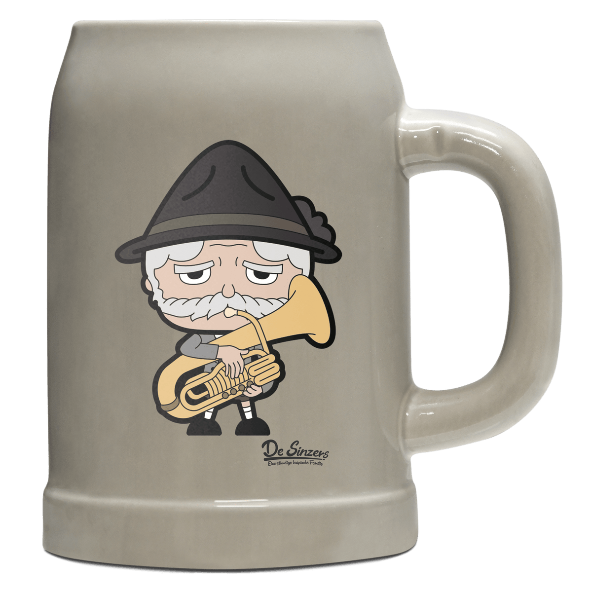 Da Oid Sinzer Musikinstrumente Bierkrug 500ml Grau Watzmann Front