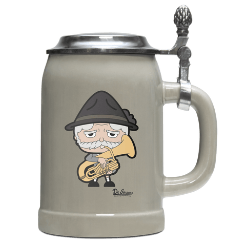 Da Oid Sinzer Musikinstrumente Bierkrug 500ml Grau mit Deckel Hocheck Front