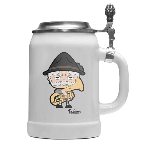 Da Oid Sinzer Musikinstrumente Bierkrug 500ml Weiss mit Deckel Wetterspitzen Front