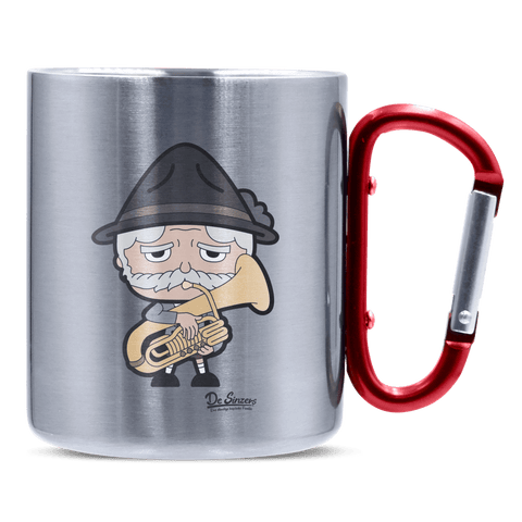 Da Oid Sinzer Musikinstrumente Edelstahl Kaffeetasse roter Karabiner 320ml Kitzstein Front