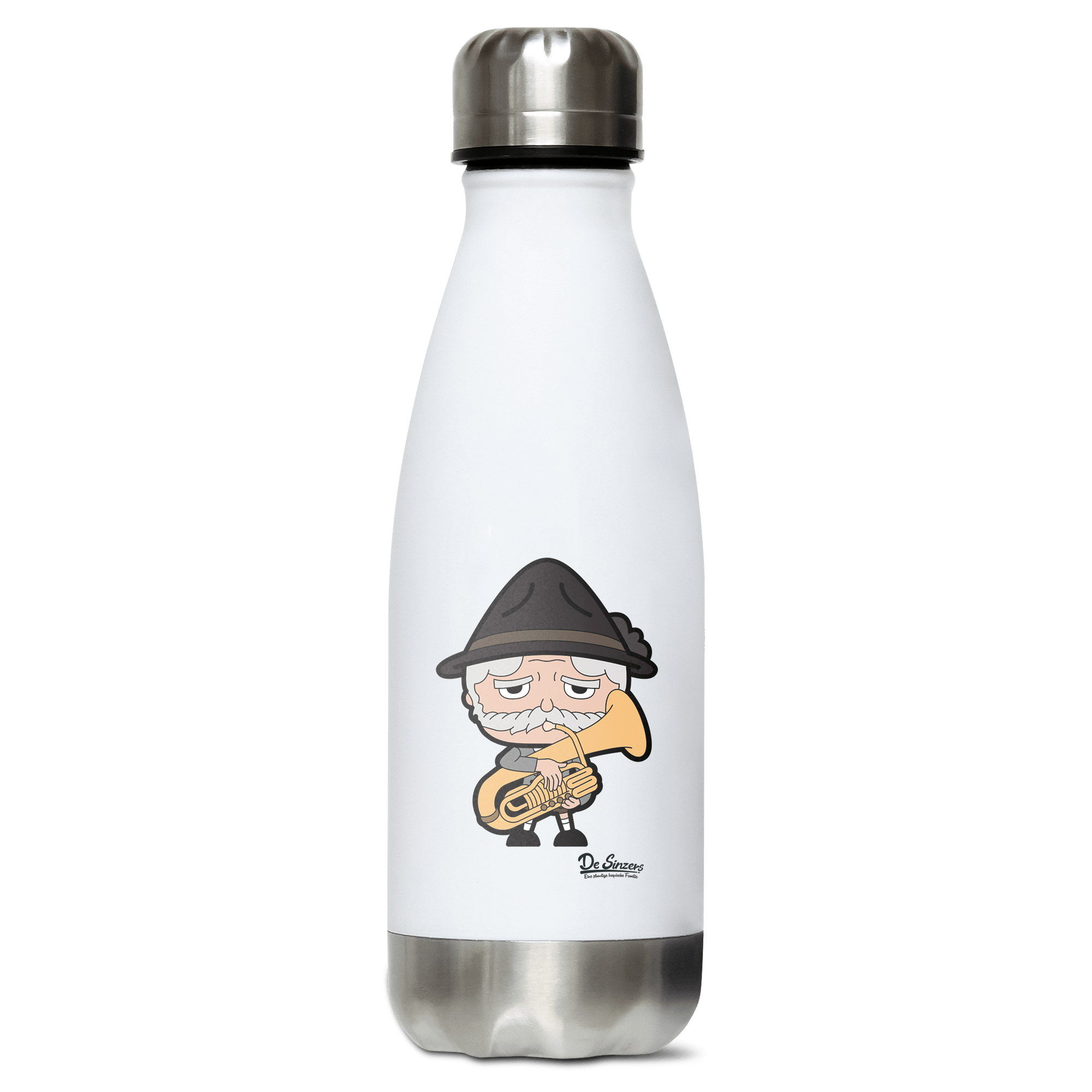 Da Oid Sinzer Musikinstrumente Edelstahl Thermoflasche 350ml Weiss Silber Kreuzspitze Front