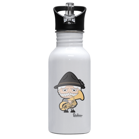 Da Oid Sinzer Musikinstrumente Edelstahl Trinkflasche mit klappbarem Mundstueck 500ml Weiss Rotwand Front