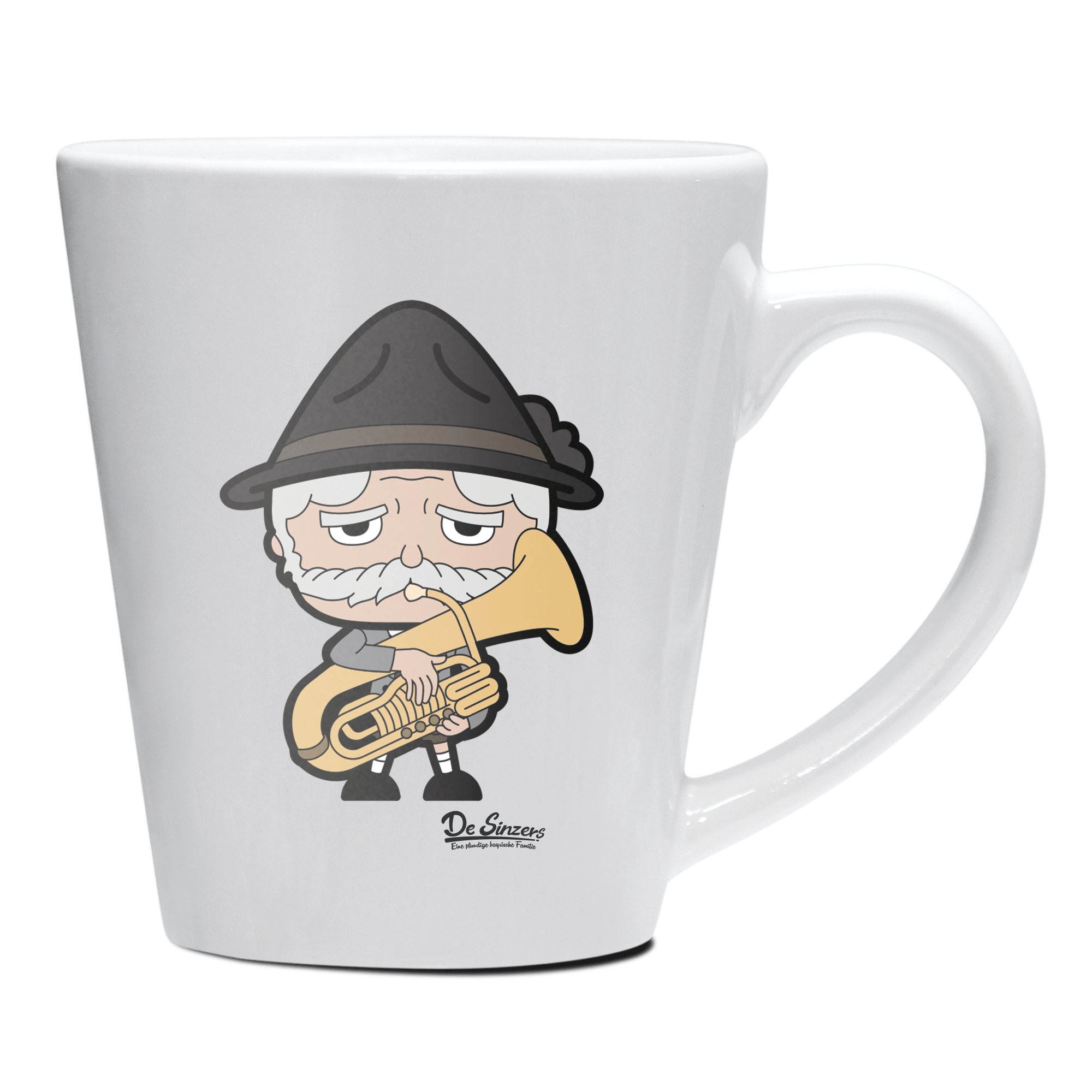 Da Oid Sinzer Musikinstrumente Keramik Kaffeetasse 200ml Weiss Herzogstand Front