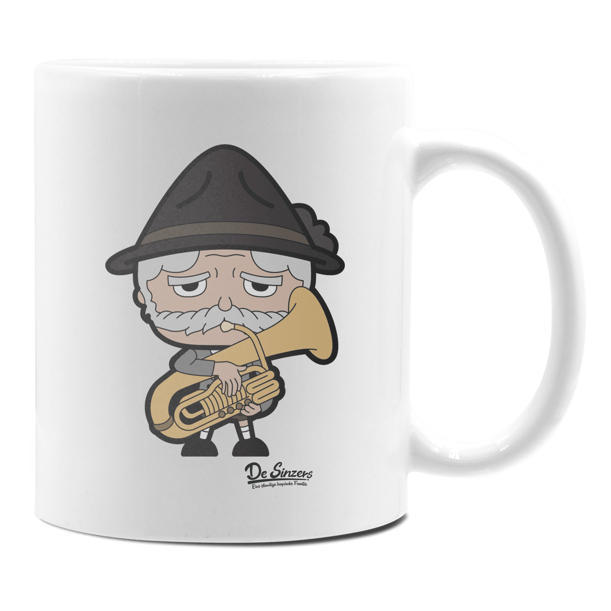 Da Oid Sinzer Musikinstrumente Keramik Kaffeetasse 330ml Weiss Rampoldplatte Front