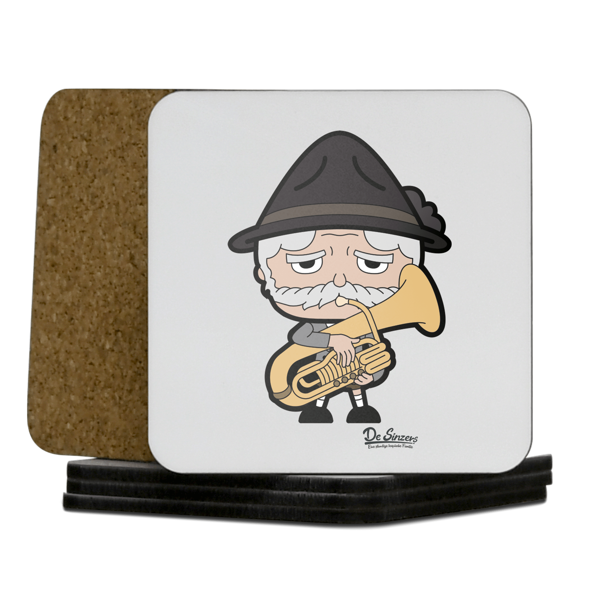 Da Oid Sinzer Musikinstrumente Korkuntersetzer 5er Set 95 x 95 mm Weiss Karkopf Front