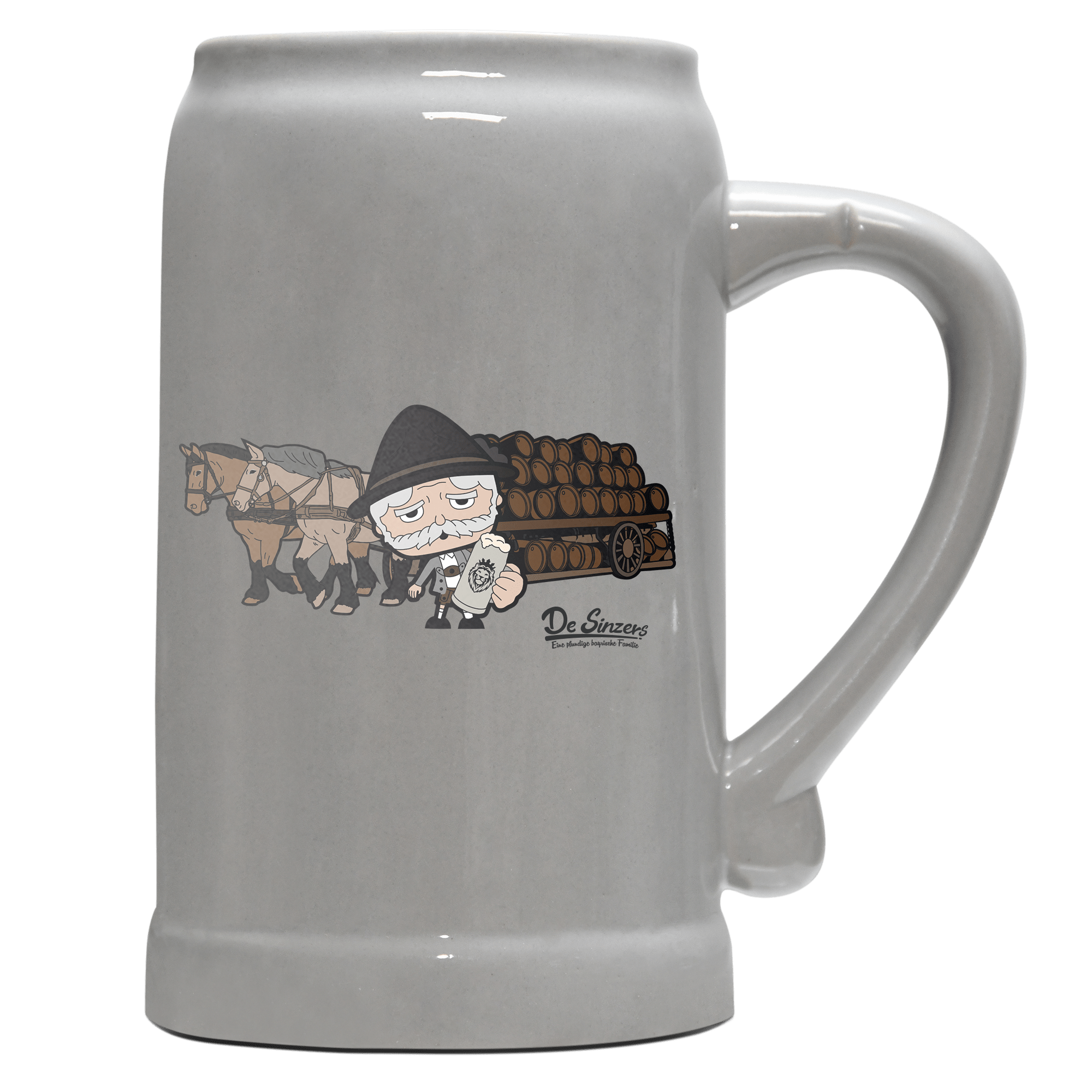 Da Oid Sinzer Pferdegespann Bierkrug 1000ml Grau Zugspitze Front