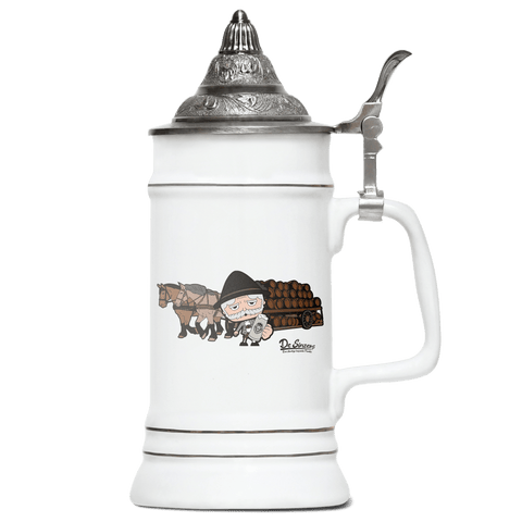 Da Oid Sinzer Pferdegespann Bierkrug 500ml Weiss mit Spitzdeckel Wendelstein Front
