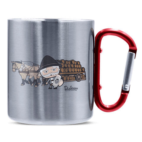 Da Oid Sinzer Pferdegespann Edelstahl Kaffeetasse roter Karabiner 320ml Kitzstein Front