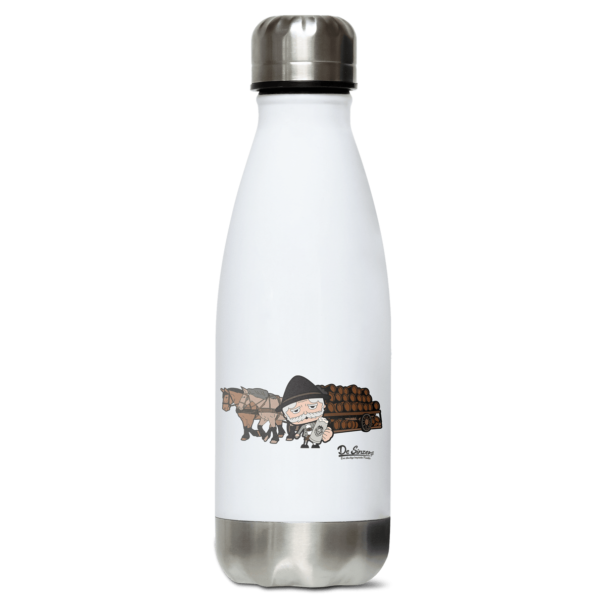 Da Oid Sinzer Pferdegespann Edelstahl Thermoflasche 350ml Weiss Silber Kreuzspitze Front