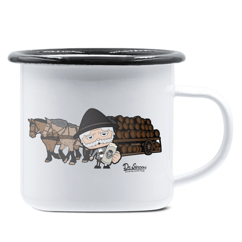 Da Oid Sinzer Pferdegespann Emaille Tasse 375ml Weiss Schwarz Hochries Front