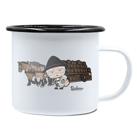 Da Oid Sinzer Pferdegespann Emaille Tasse 450ml Weiss Schwarz Spitzstein Front