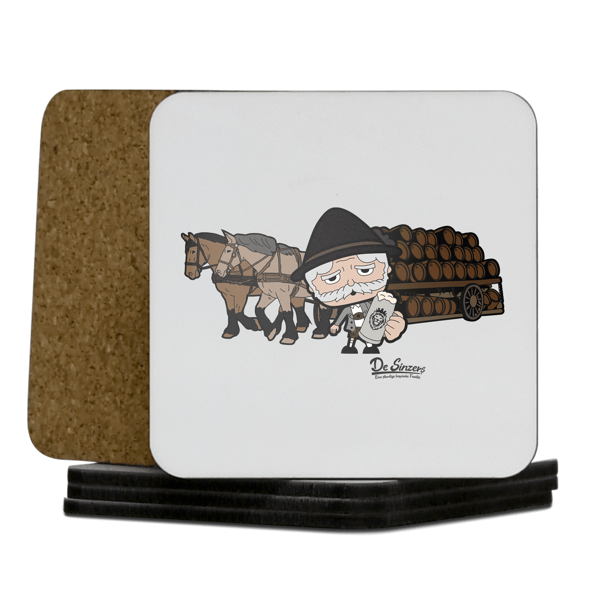 Da Oid Sinzer Pferdegespann Korkuntersetzer 5er Set 95 x 95 mm Weiss Karkopf Front