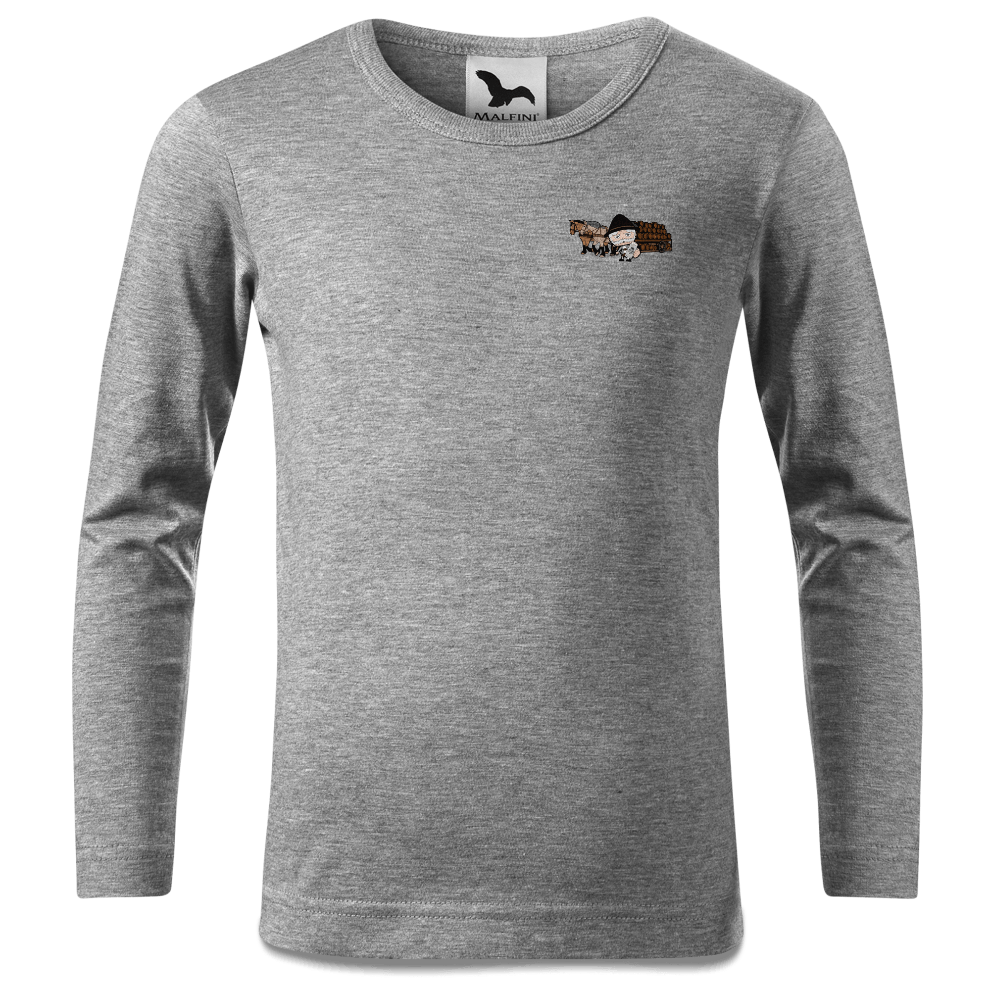 Da Oid Sinzer Pferdegespann Longsleeve Kinder Grau Meliert Weinberg Front