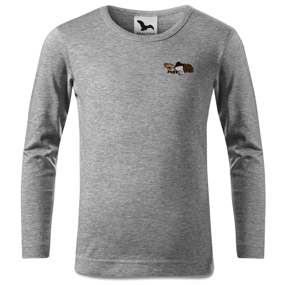Da Oid Sinzer Pferdegespann Longsleeve Kinder Grau Meliert Weinberg Front
