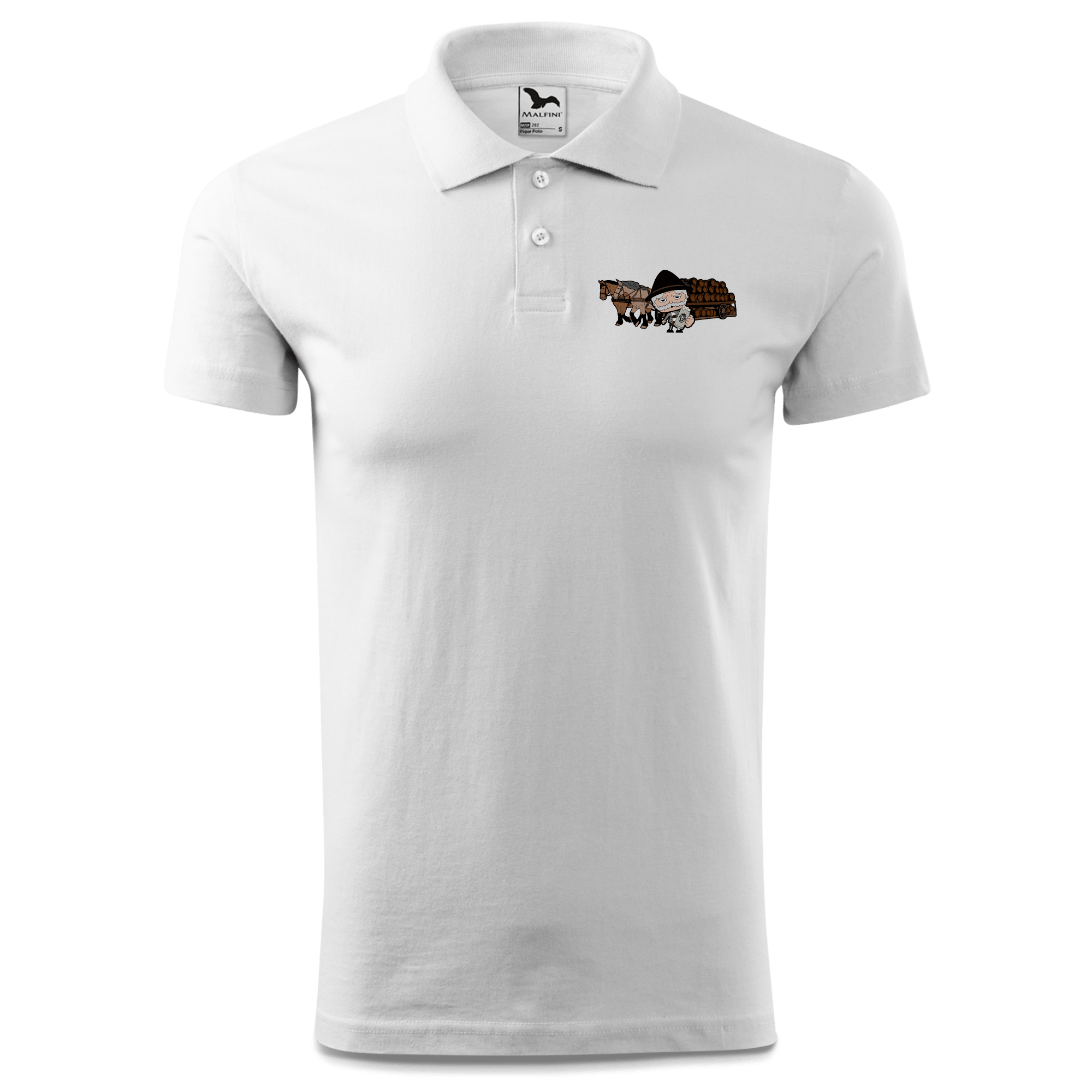 Da Oid Sinzer Pferdegespann Polo Shirt Herren Weiss Murnau Front