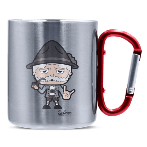 Da Oid Sinzer Rocking Fingers Edelstahl Kaffeetasse roter Karabiner 320ml Kitzstein Front