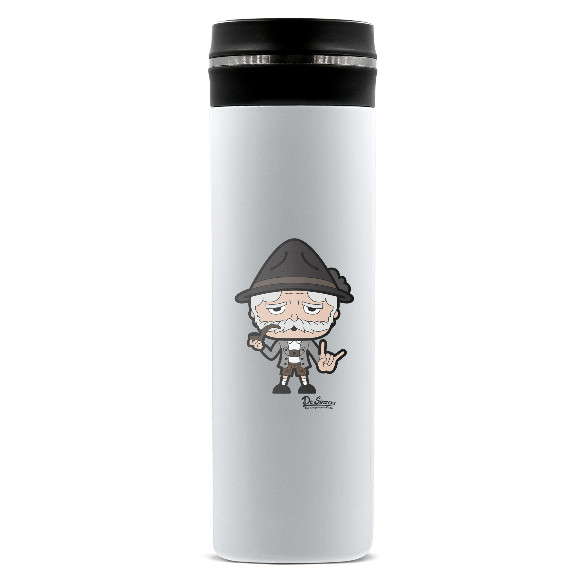 Da Oid Sinzer Rocking Fingers Edelstahl Thermoflasche 450ml Weiss Geigelstein Front