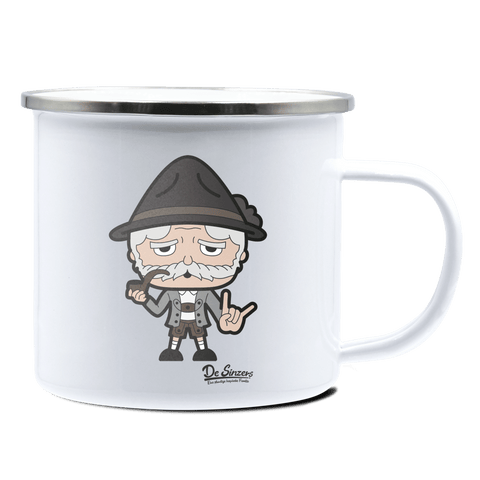 Da Oid Sinzer Rocking Fingers Emaille Tasse 375ml Weiss Silber Kampenwand Front