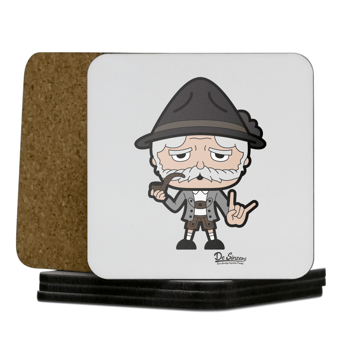 Da Oid Sinzer Rocking Fingers Korkuntersetzer 5er Set 95 x 95 mm Weiss Karkopf Front