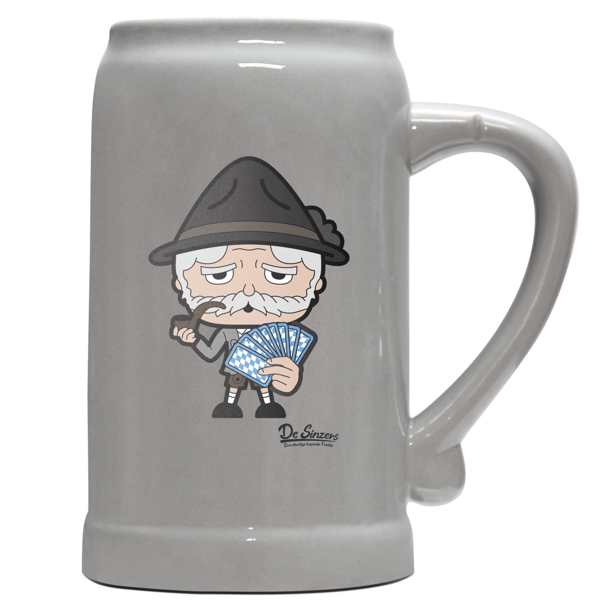 Da Oid Sinzer Schafkopfen Bierkrug 1000ml Grau Zugspitze Front