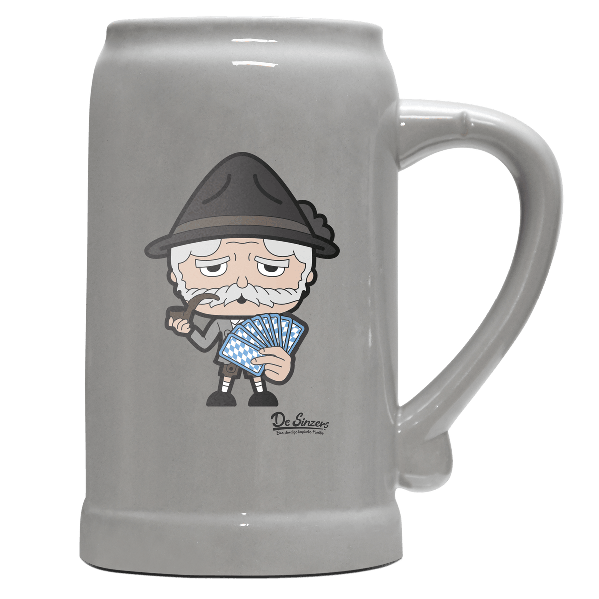 Da Oid Sinzer Schafkopfen Bierkrug 1000ml Grau Zugspitze Front