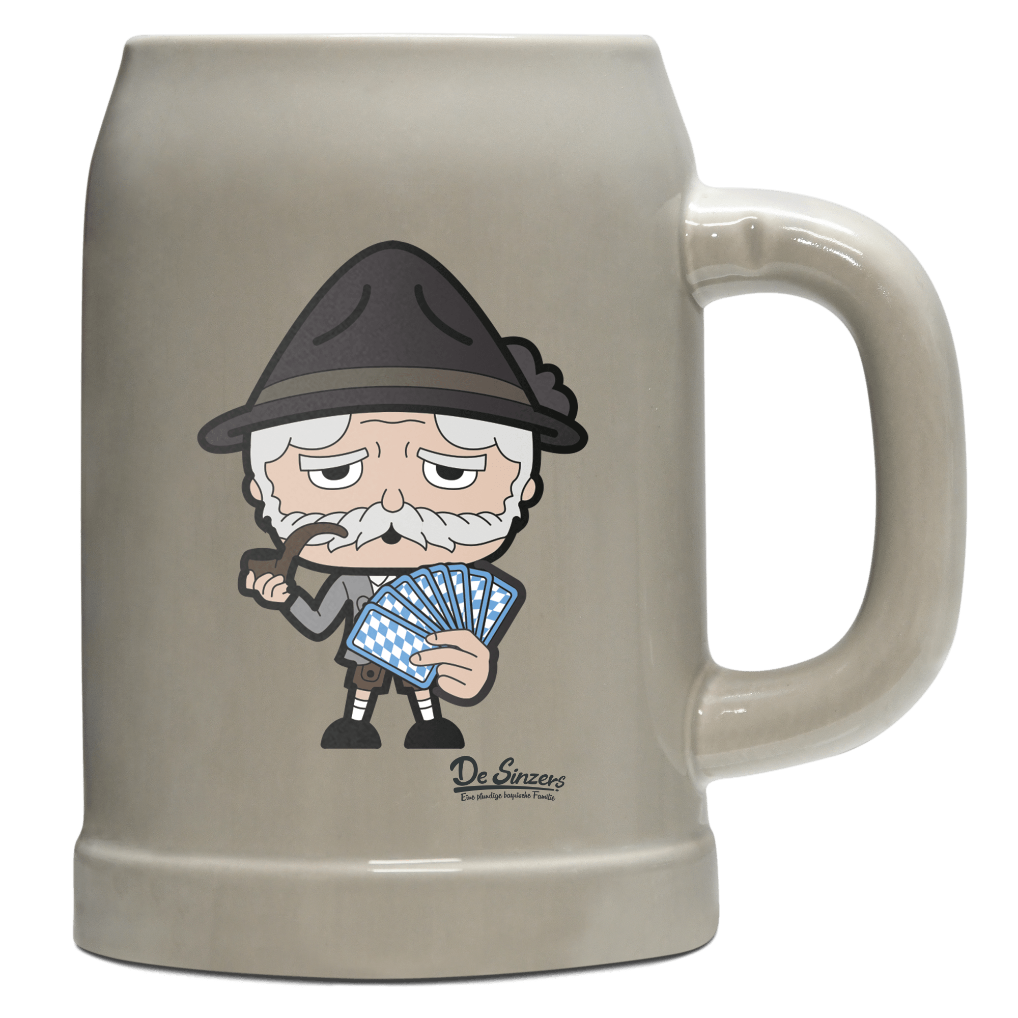 Da Oid Sinzer Schafkopfen Bierkrug 500ml Grau Watzmann Front