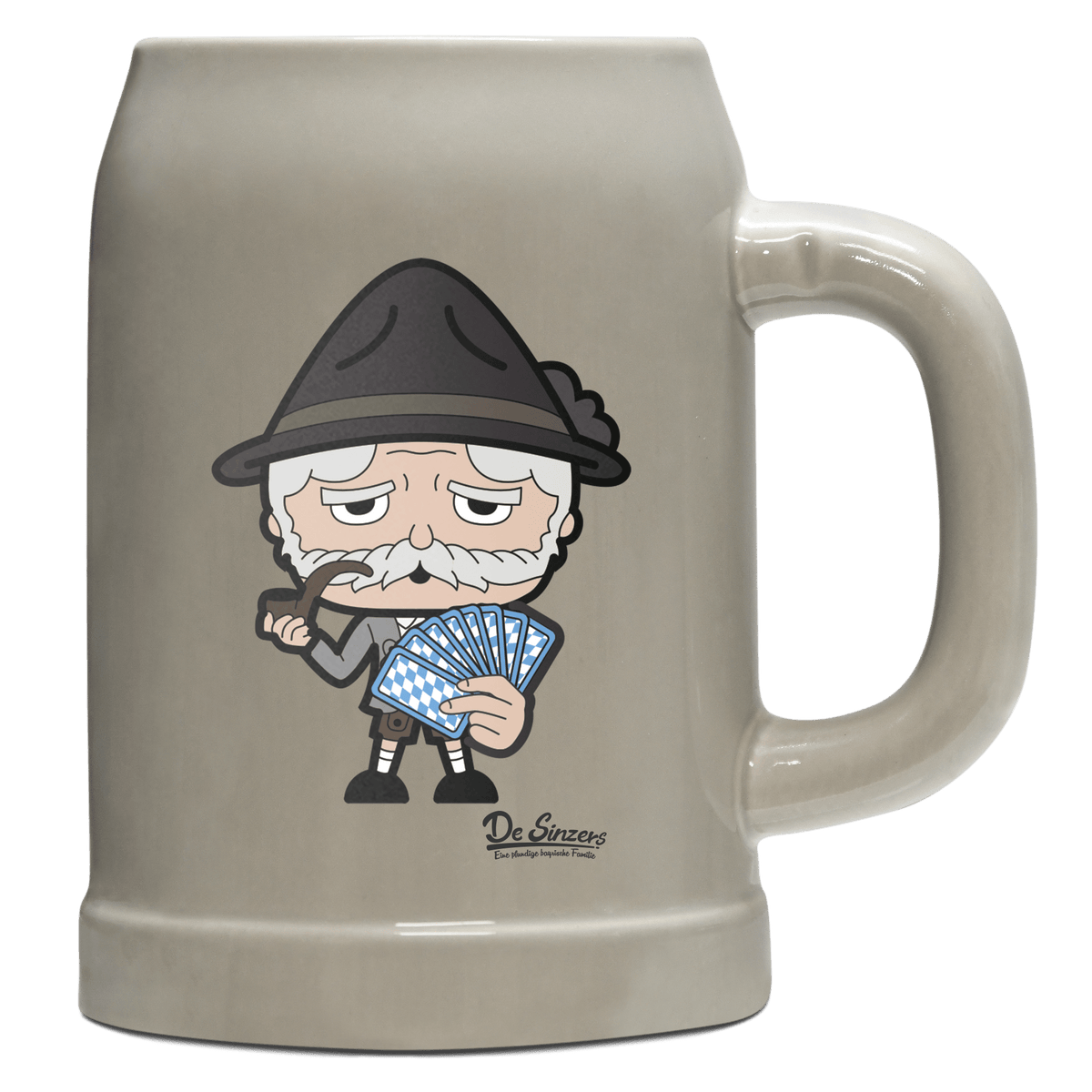 Da Oid Sinzer Schafkopfen Bierkrug 500ml Grau Watzmann Front