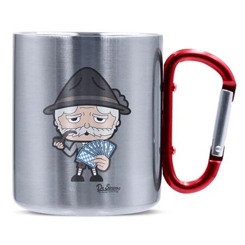 Da Oid Sinzer Schafkopfen Edelstahl Kaffeetasse roter Karabiner 320ml Kitzstein Front