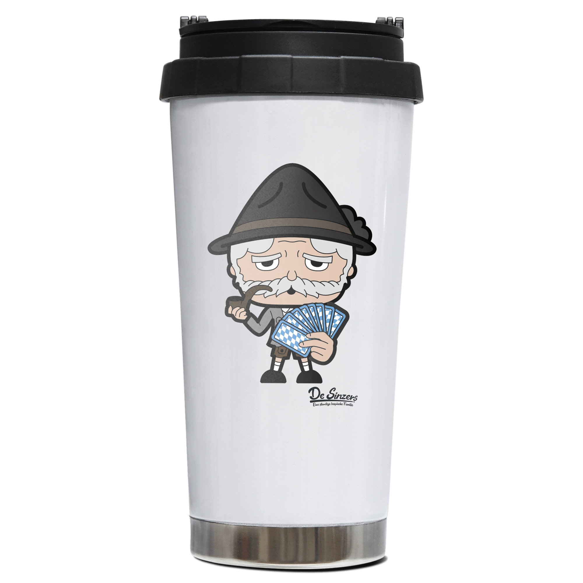Da Oid Sinzer Schafkopfen Edelstahl Trinkbecher To Go 470ml Weiss Wildbarren Front