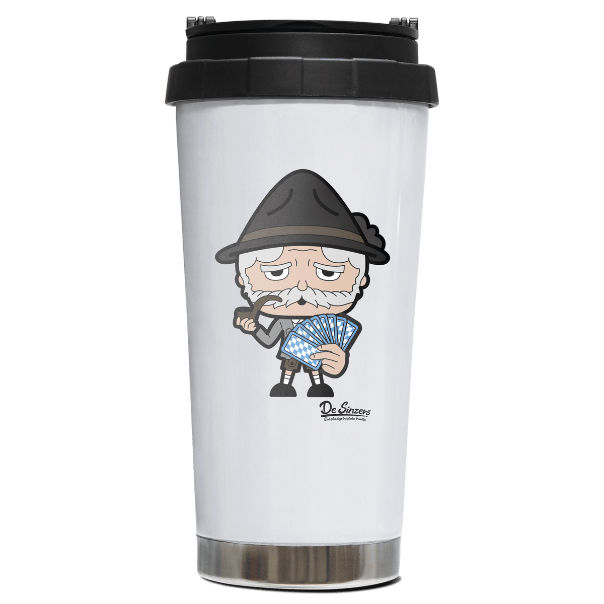 Da Oid Sinzer Schafkopfen Edelstahl Trinkbecher To Go 470ml Weiss Wildbarren Front
