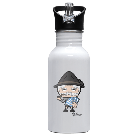 Da Oid Sinzer Schafkopfen Edelstahl Trinkflasche mit klappbarem Mundstueck 500ml Weiss Rotwand Front