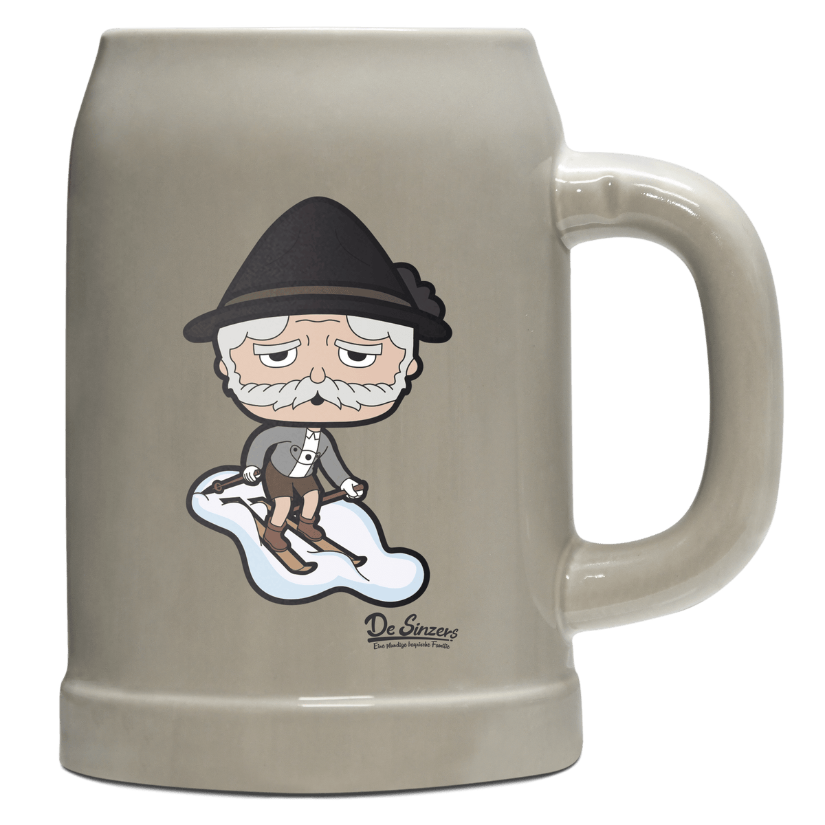 Da Oid Sinzer Skifahrer Bierkrug 500ml Grau Watzmann Front