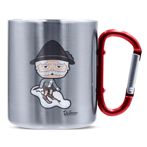 Da Oid Sinzer Skifahrer Edelstahl Kaffeetasse roter Karabiner 320ml Kitzstein Front