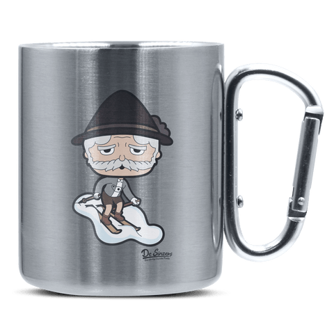 Da Oid Sinzer Skifahrer Edelstahl Kaffeetasse silberer Karabiner 320ml Grosser Traithen Front