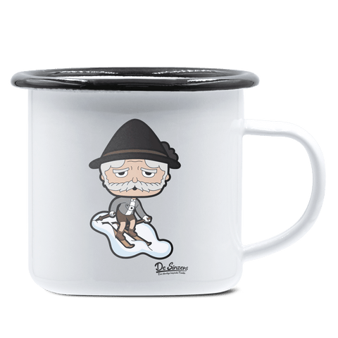 Da Oid Sinzer Skifahrer Emaille Tasse 375ml Weiss Schwarz Hochries Front